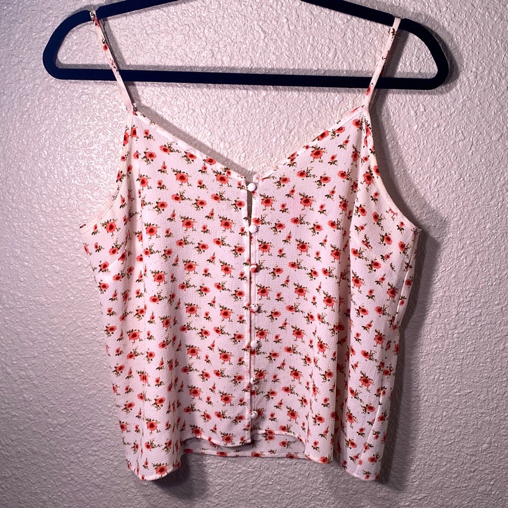 White button up tank top with flowers